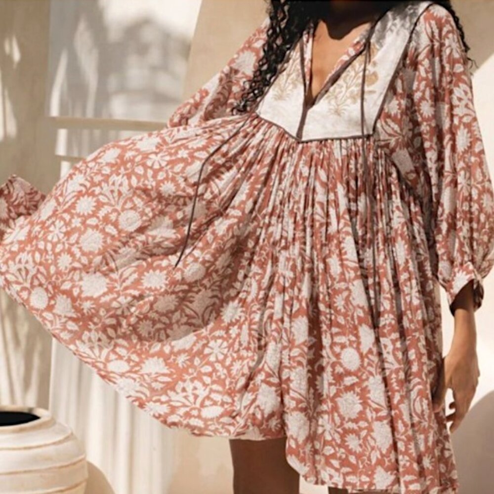 Daughters of India Pink Floral Mini Dress